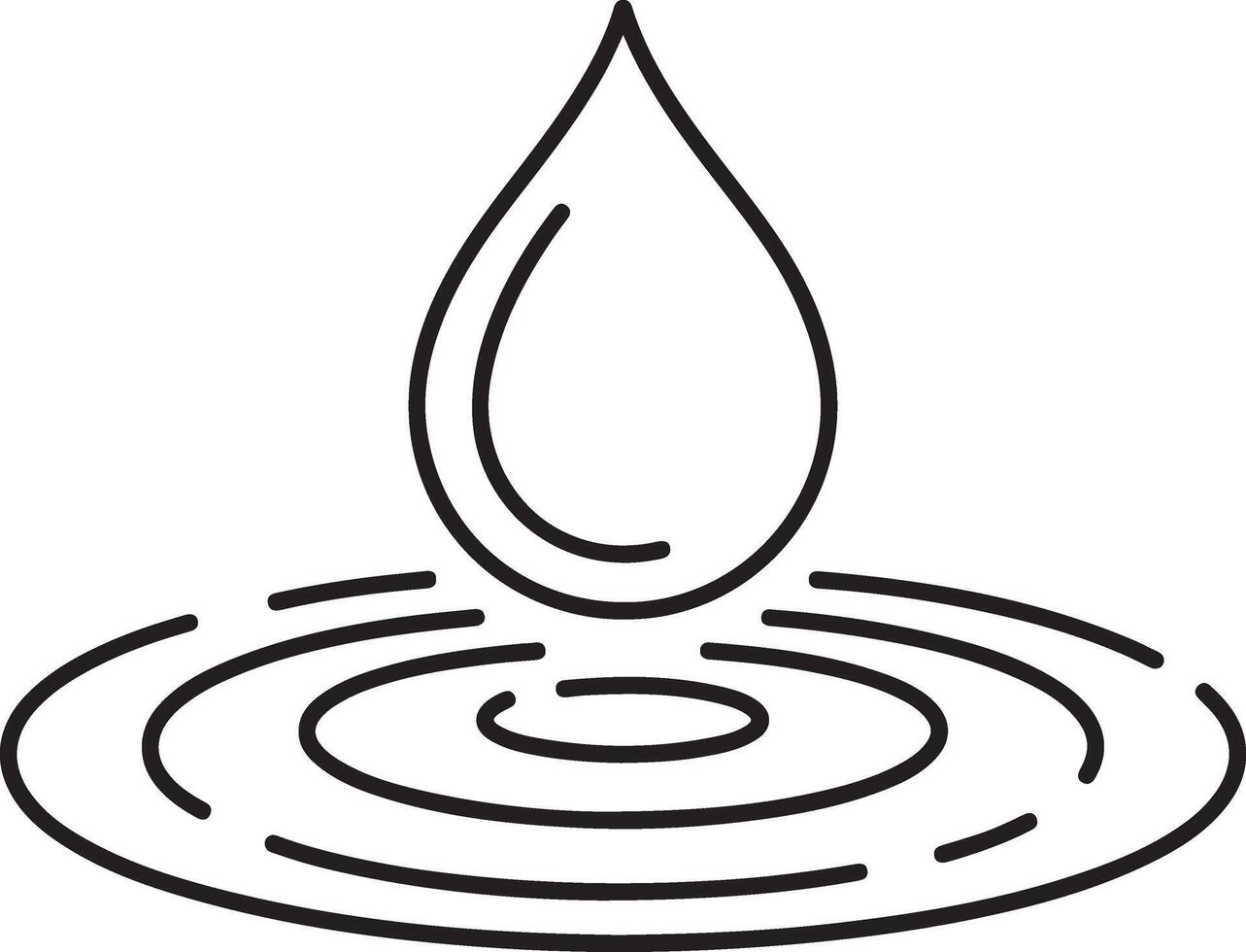 Simple line drawing of a water drop falling into rippling water surface vector