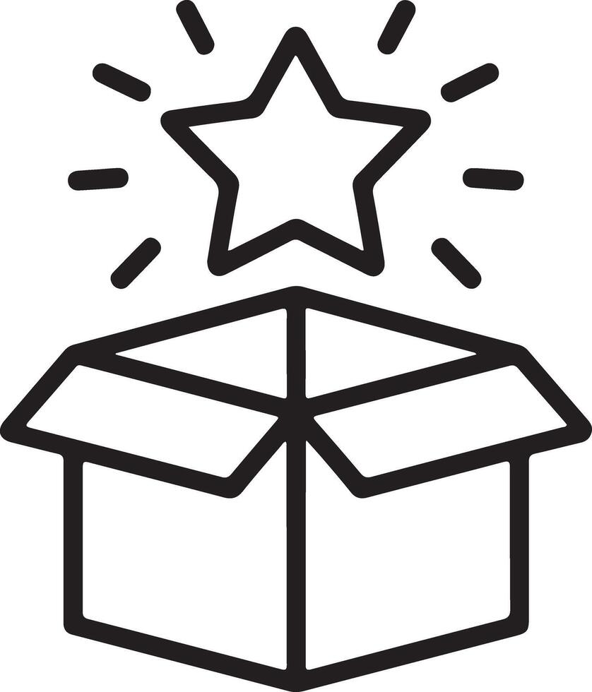 A simple line art illustration of a star bursting from an open cardboard box symbolizing success and achievement vector