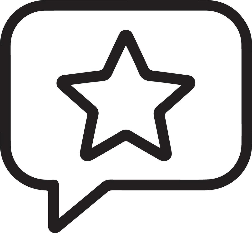 Outline icon of a speech bubble containing a star symbol representing feedback or a rating vector