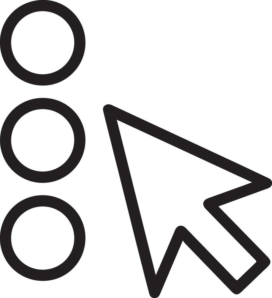 computadora cursor flecha señalando a un lista de Tres circular bala puntos en un blanco antecedentes vector