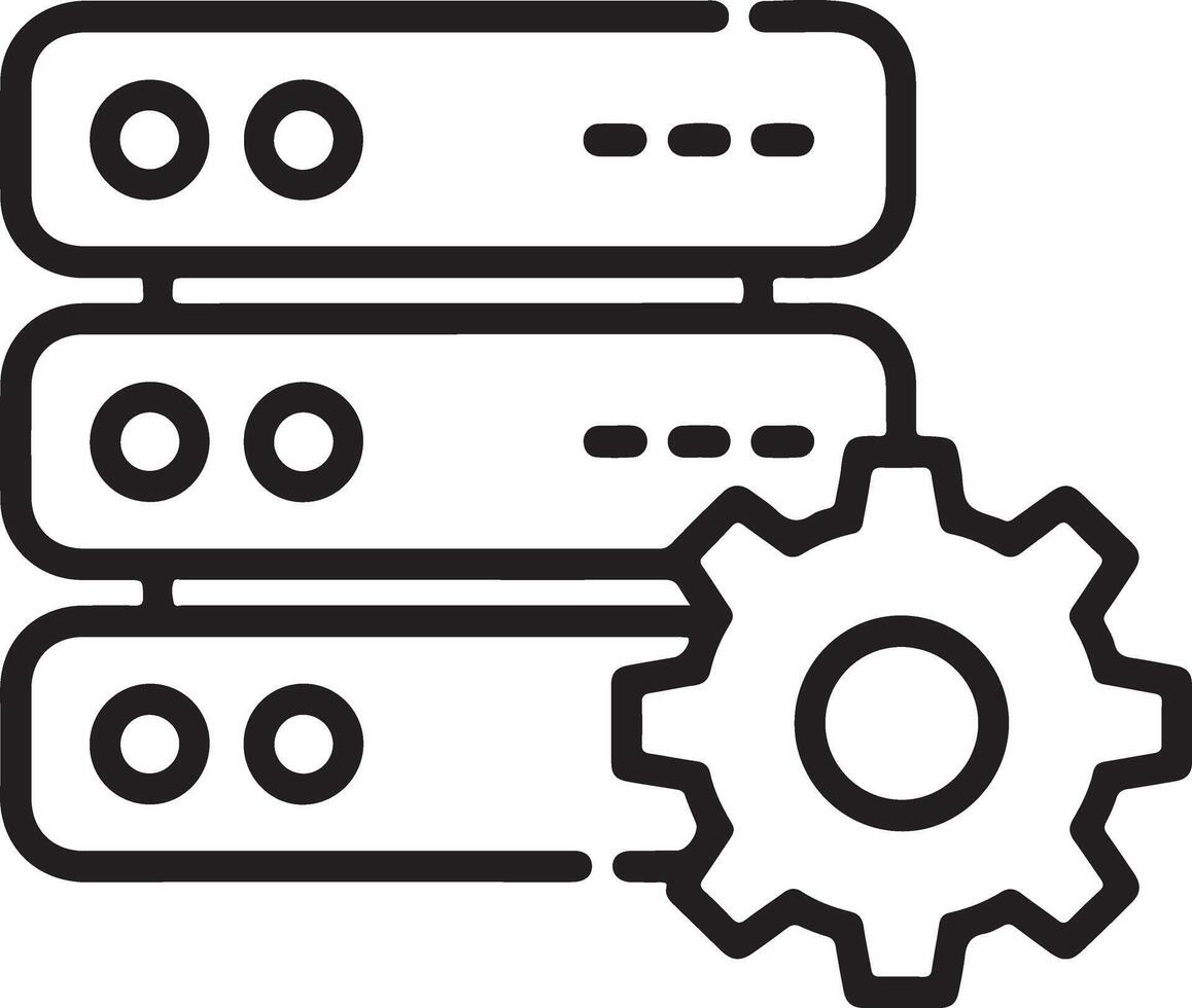 Server rack with a gear icon symbolizing data management and it operations vector