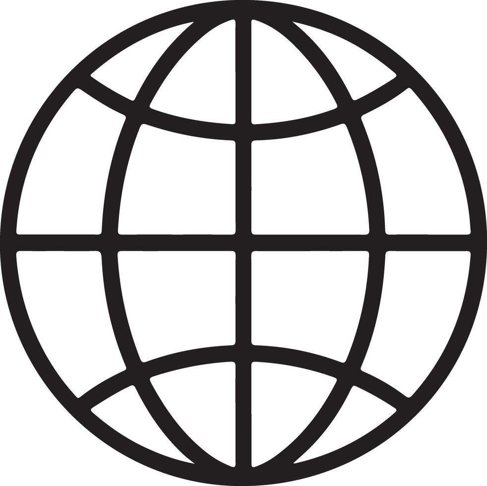 Simple outline of a globe with latitude and longitude lines on a white background vector