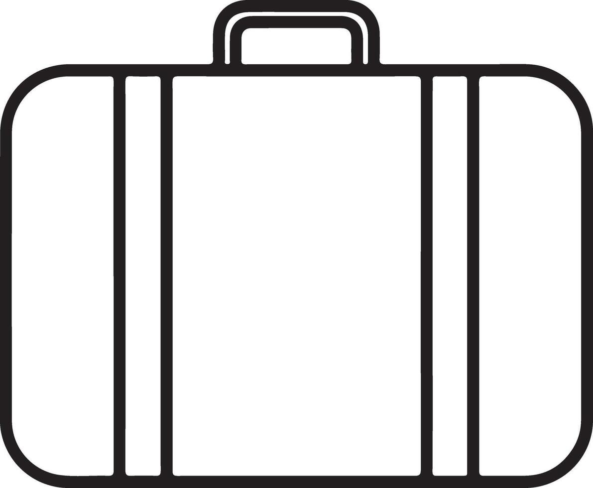 Simple outline illustration of a classic rectangular suitcase with a top handle and strap details vector