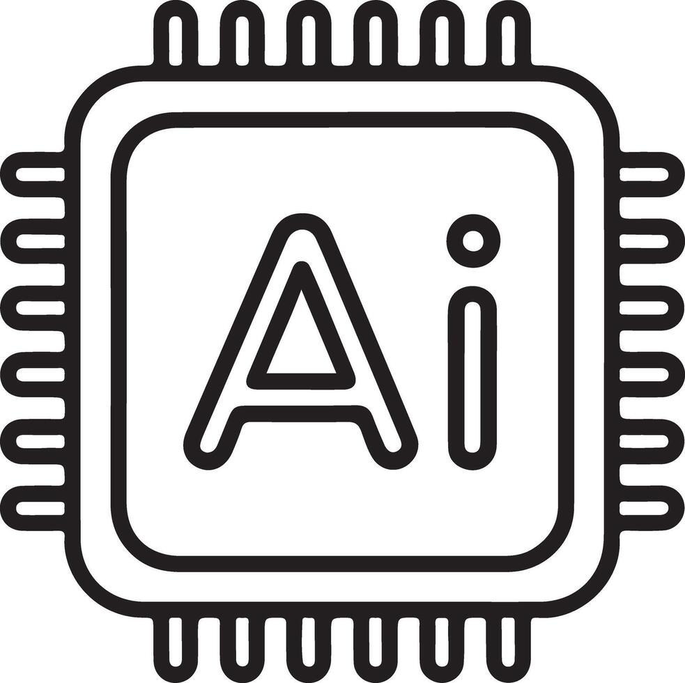 Stylized outline icon of a microchip with the letters ai representing artificial intelligence technology vector