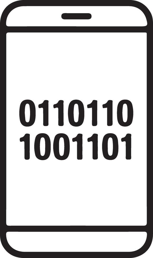 Modern smartphone screen displaying binary code representing digital information and technology vector
