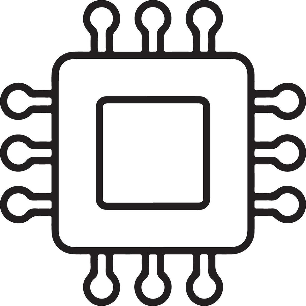 Simple line art illustration of a central processing unit chip with multiple pins and a square core vector