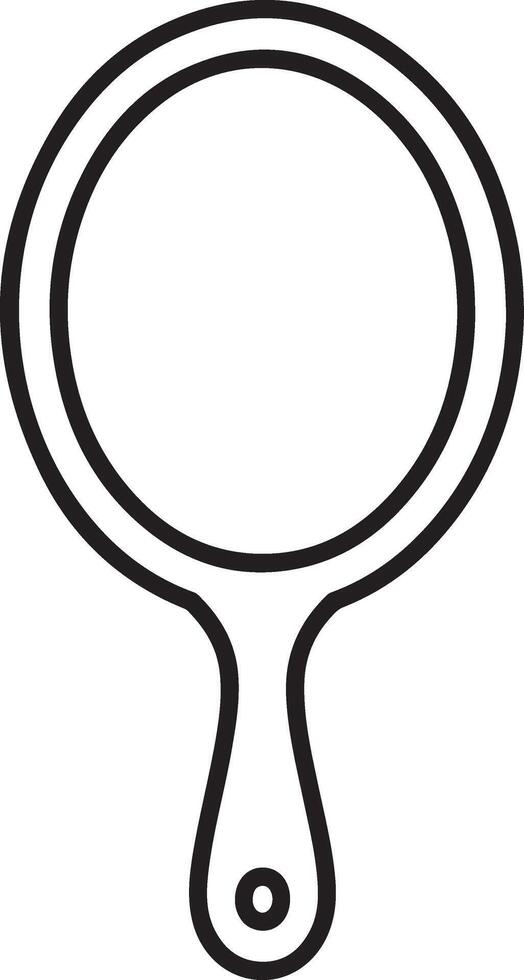 Simple outline drawing of a classic handheld vanity mirror with a round reflective surface and a long handle vector