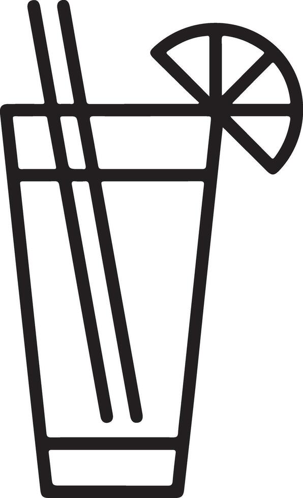 Simple line art icon of a tall glass filled with a refreshing drink and two straws garnished with a citrus slice vector