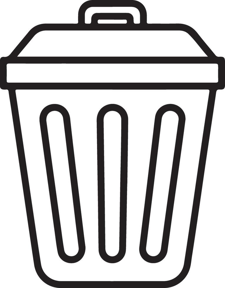 Simple outline illustration of a black and white trash can with a lid and handle on a white background vector