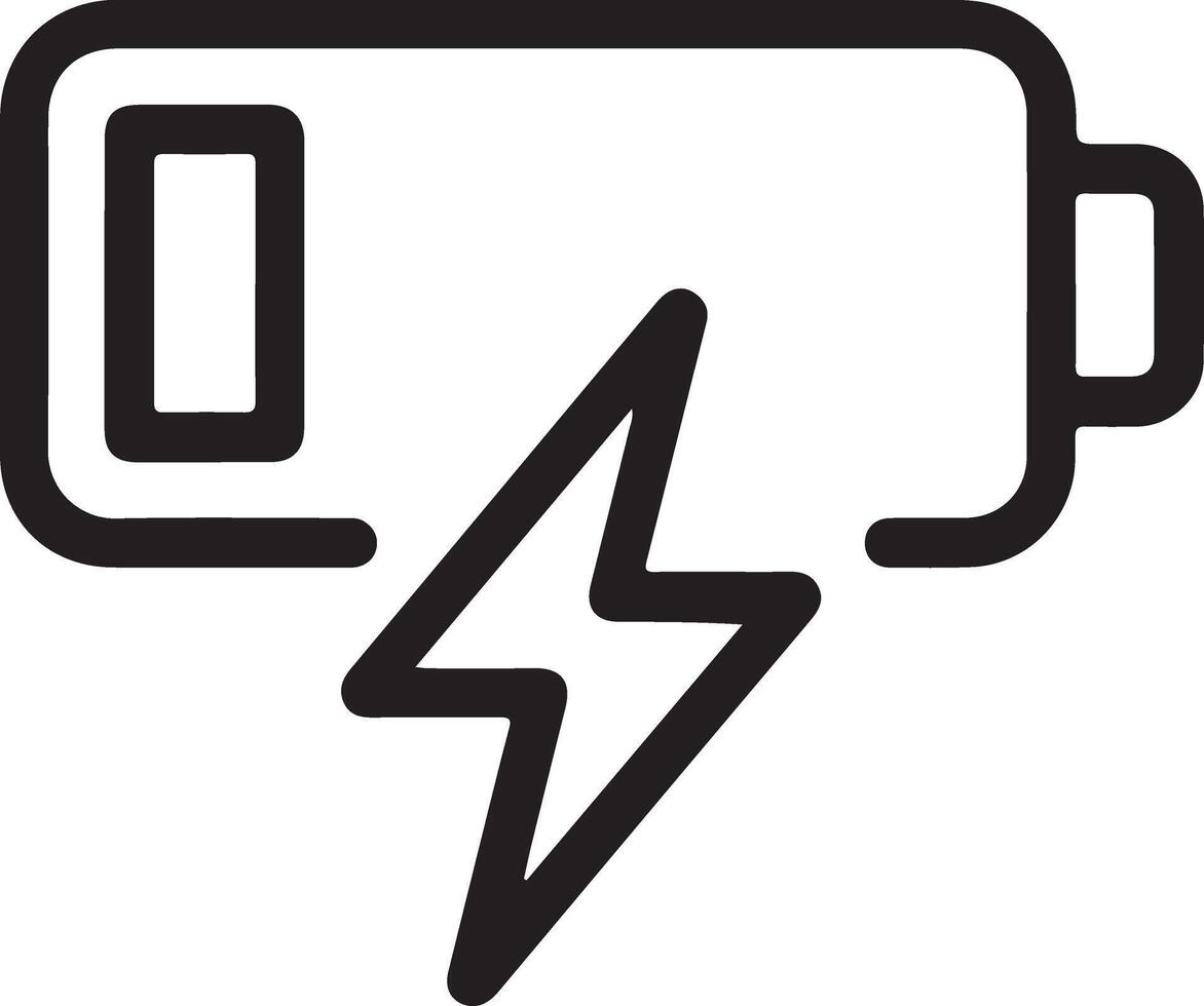 Simple outline icon of a low battery symbol with a lightning bolt indicating charging vector