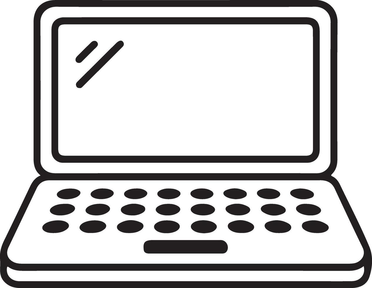 Simple line art illustration of an open laptop computer viewed from the front on a white background vector