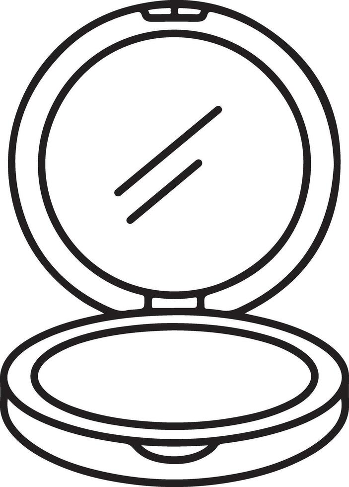 Simple line drawing of an open compact powder makeup case with a mirror reflecting light vector
