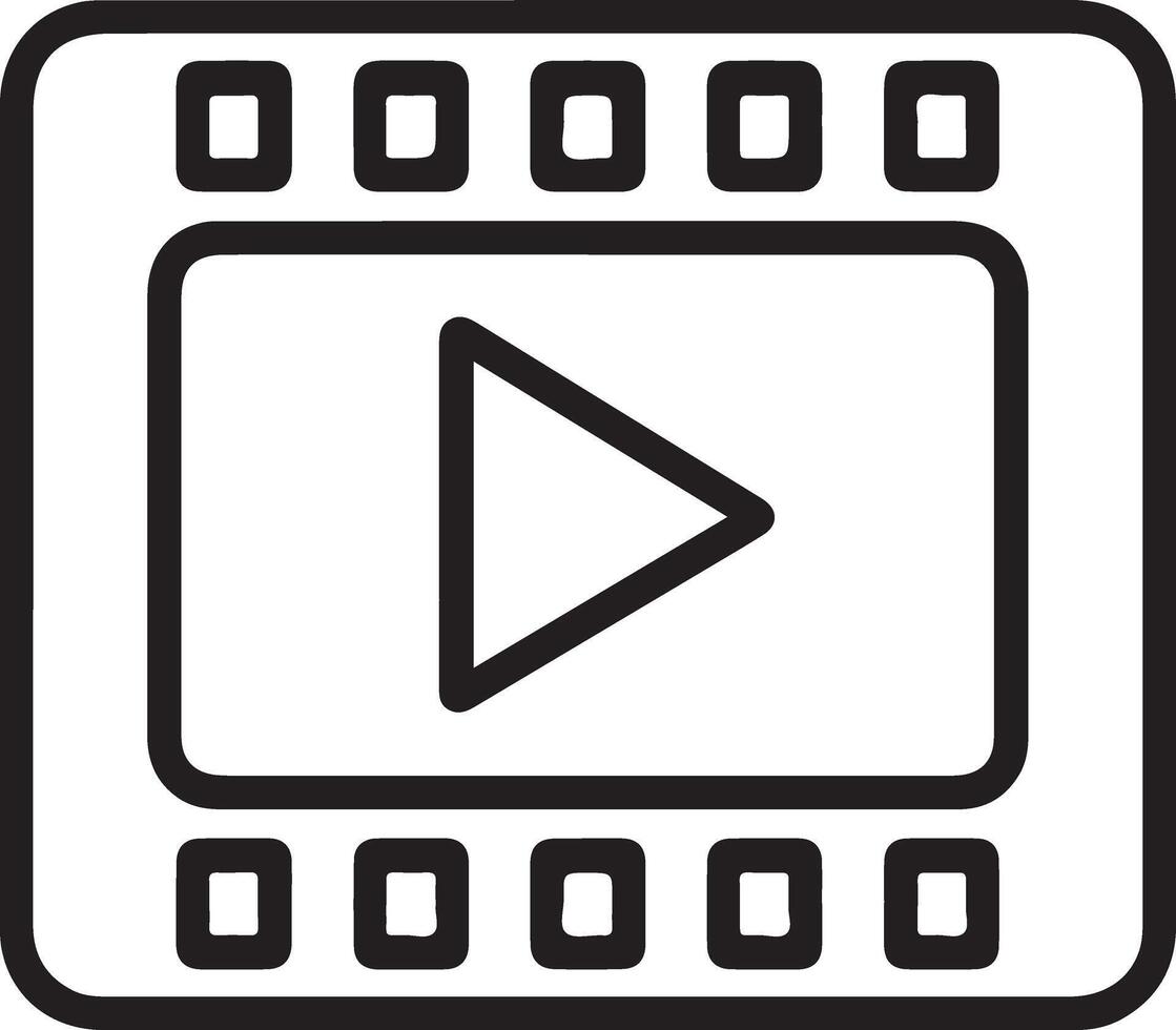 Simple line art icon representing a play button on a film reel for playback and media concepts vector