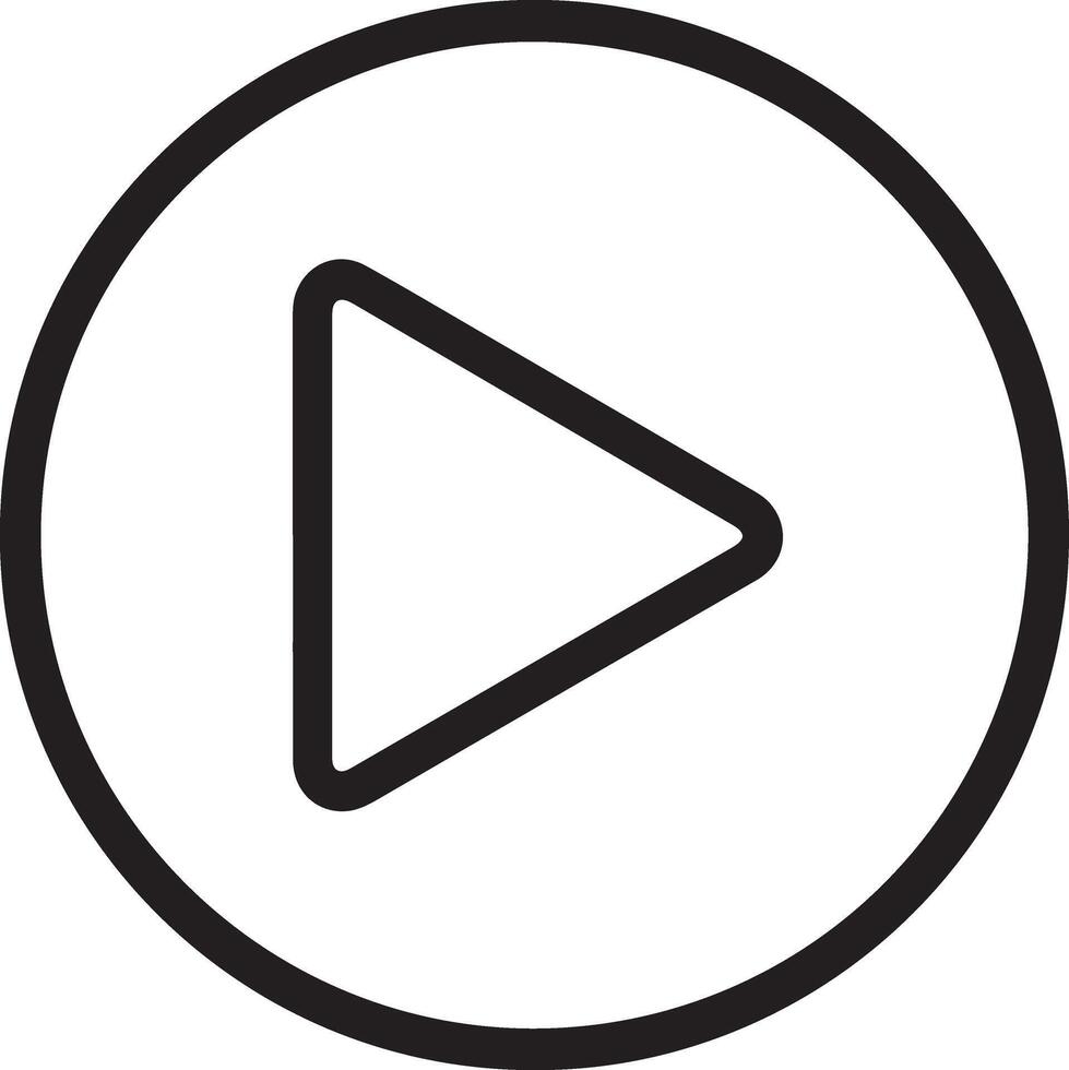 black and white outline of a play button icon inside a circle vector