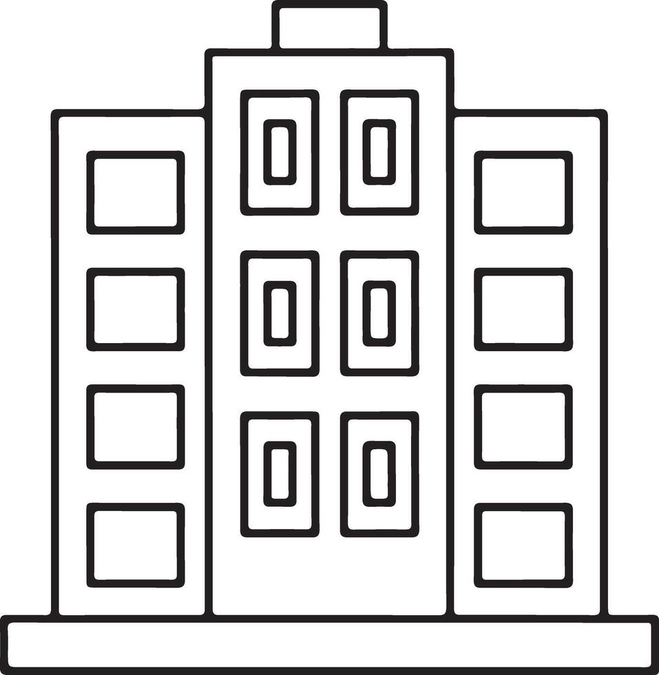Simple outline illustration of a modern multi story office building with many windows vector