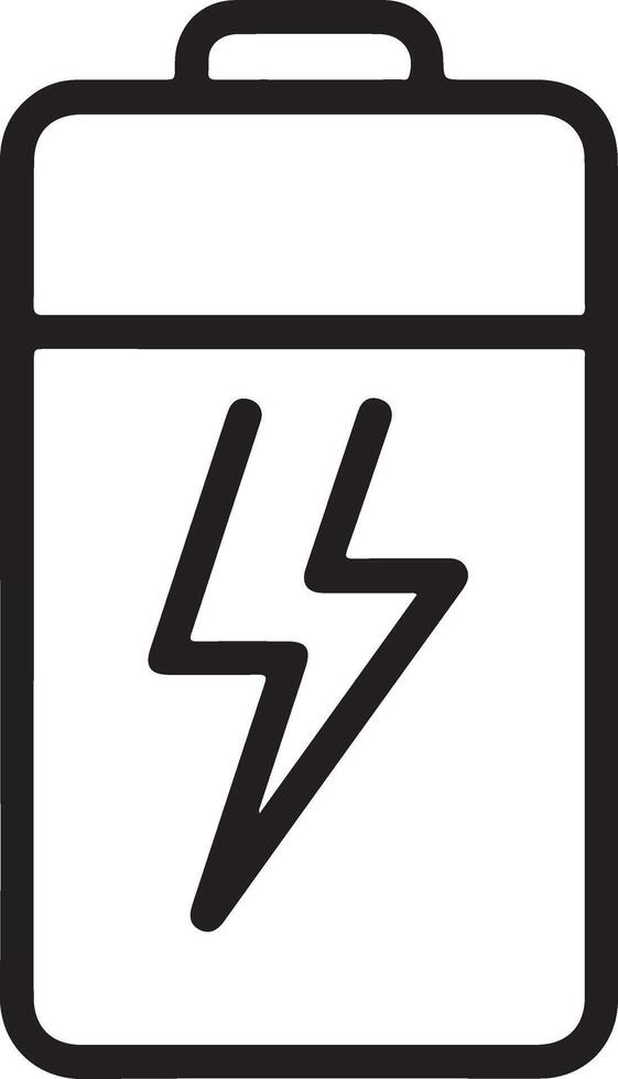 Simple outline icon of a battery with a lightning bolt symbol indicating power vector
