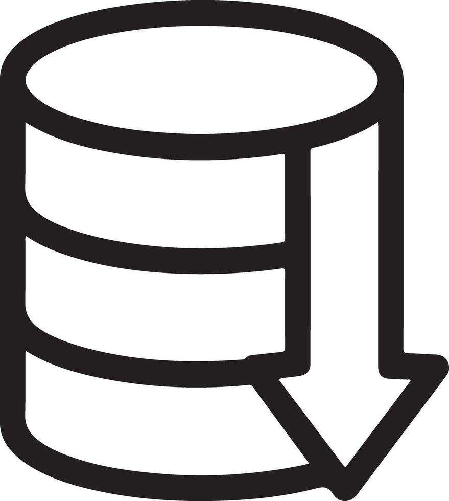 Simple black and white icon representing a database with a downward pointing arrow indicating data loss or reduction vector