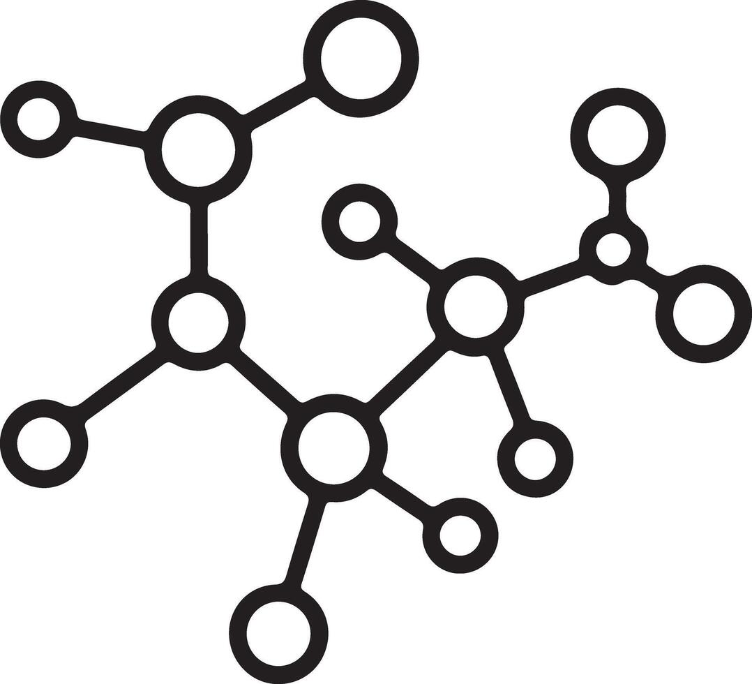 Abstract representation of interconnected molecules or atoms forming a complex network structure vector