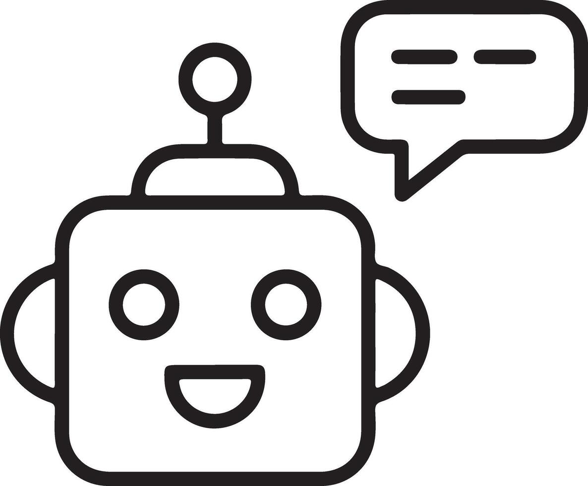 Friendly cartoon robot face with a speech bubble indicating communication and conversation vector