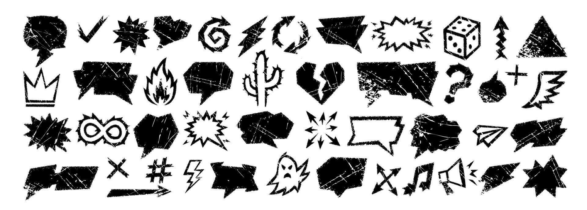 Crayon talk speech bubble with crayon text box and doodle chalk balloon drawn in grunge texture. Crayon talk rough elements include arrows, sketch frames, icons and chat signs. vector