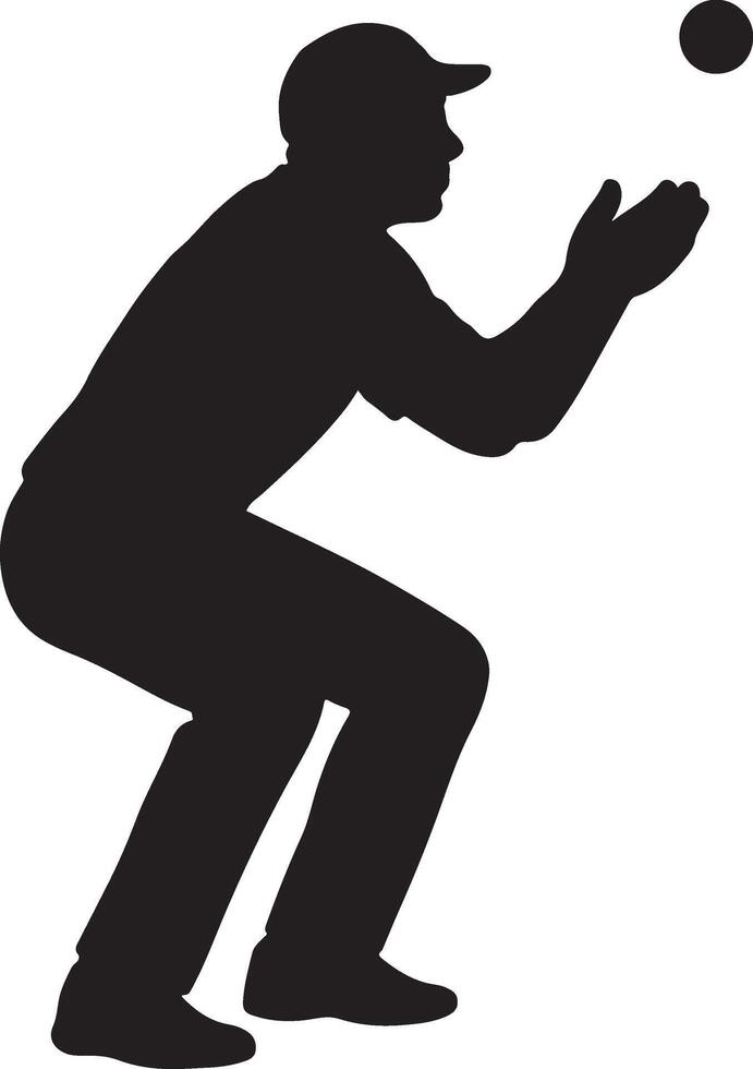 Dynamic silhouette of a baseball player in action capturing a ball with athletic form and focus vector
