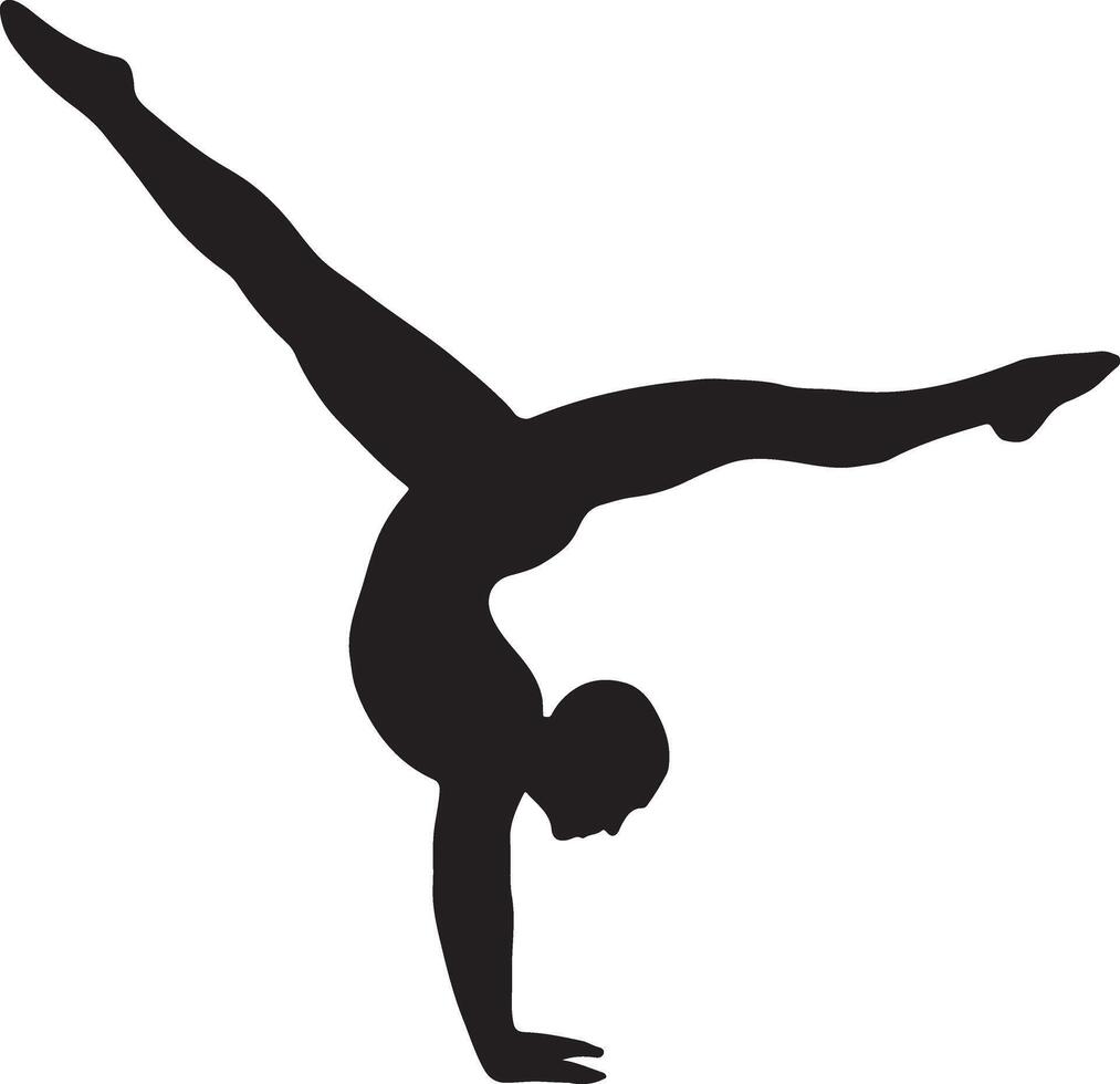Graceful silhouette of a gymnast executing a perfect handstand split against a clean white background for dynamic designs vector