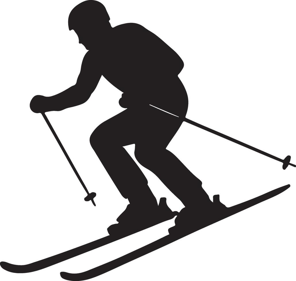 Dynamic silhouette of a skier in mid action capturing the thrill of a snowy mountain descent vector