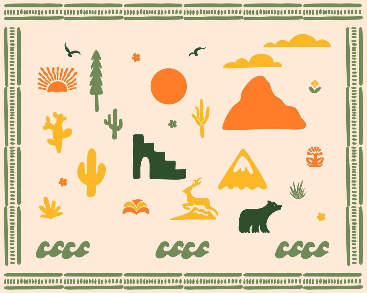 Boho scandinavian landscape element pattern background layout illustration print art editable vector