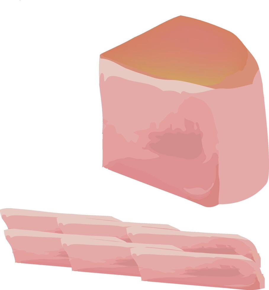 Sliced ham and ham block on white background vector