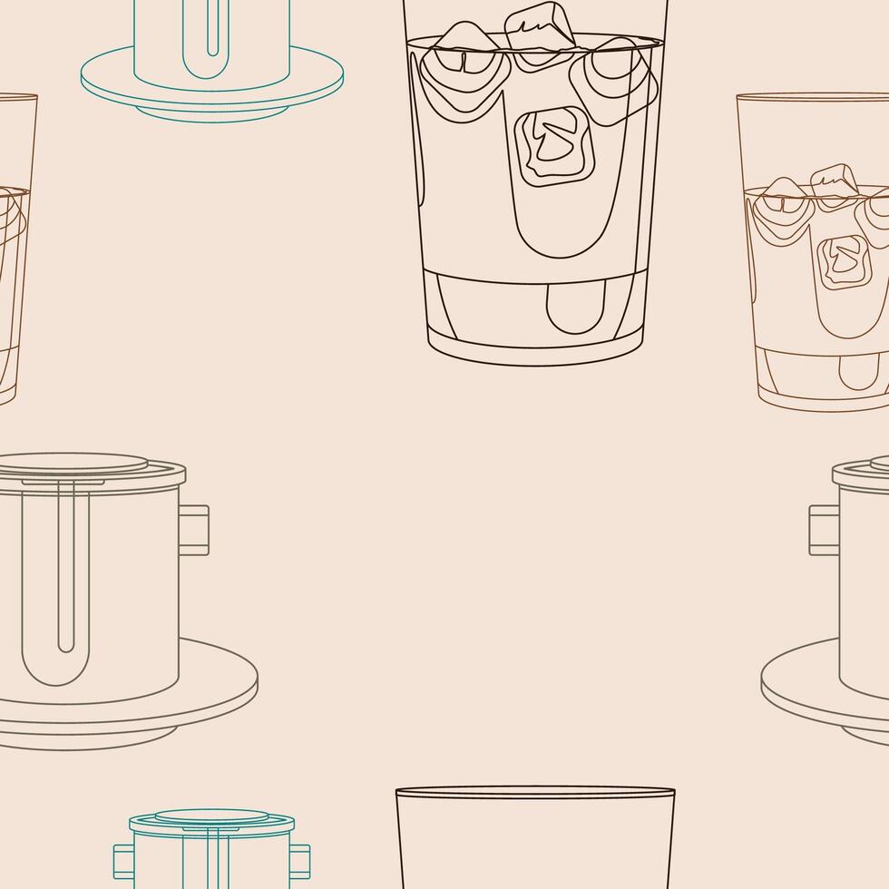Editable Outline Style Vietnamese Iced Coffee With Condensed Milk Vectorized Illustration as Seamless Pattern for Creating Background of Cafe With Vietnamese Culture and Tradition Related Design vector