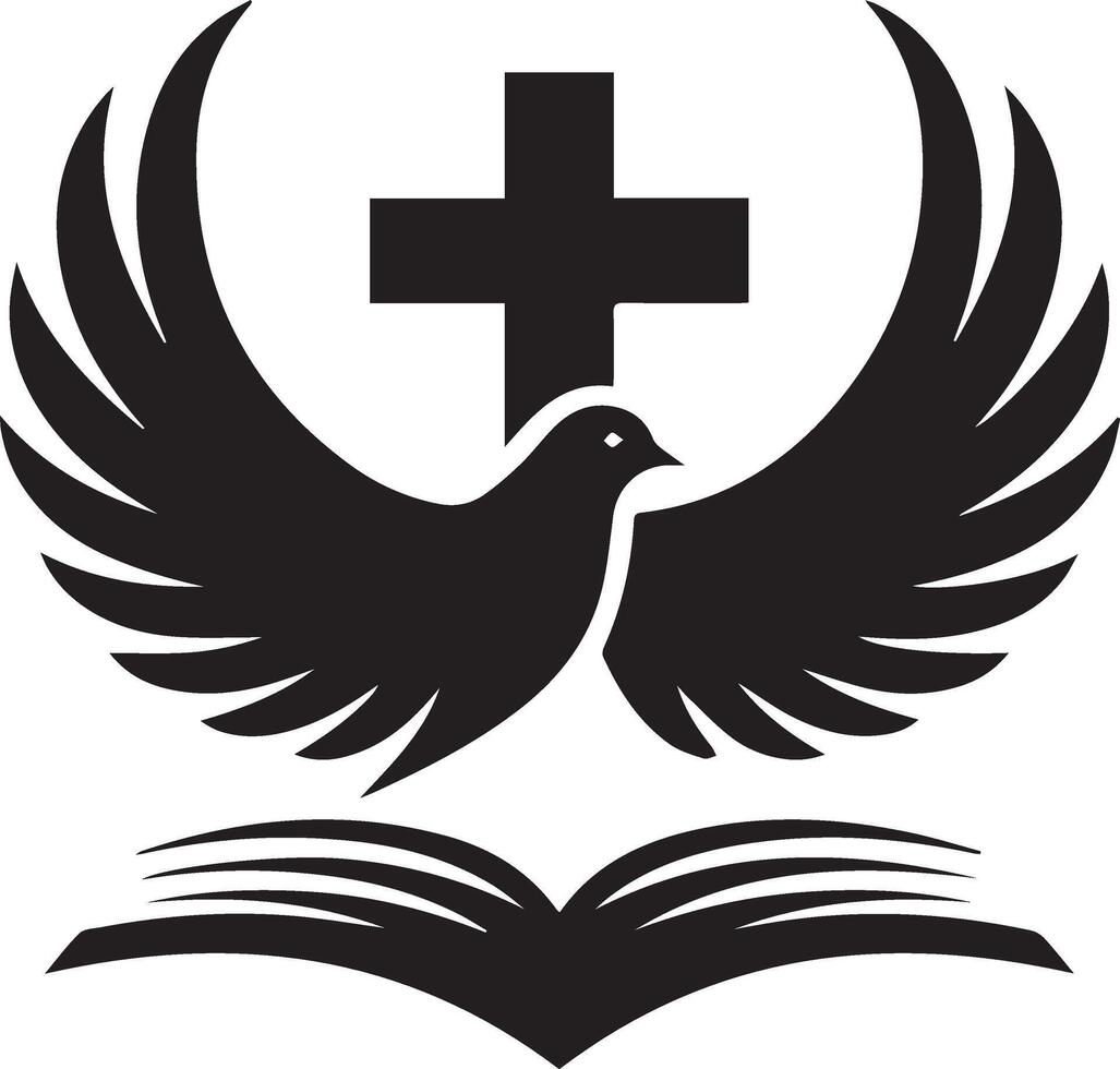 The dove and cross are on top of an open book vector