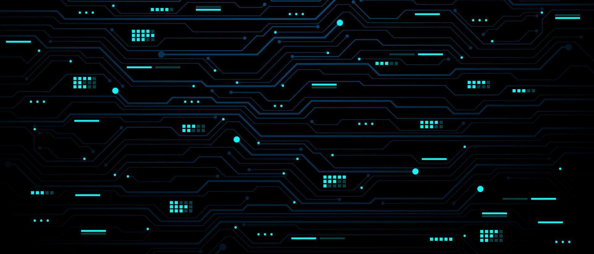 Abstract blue circuit board technology connected lines electronics elements computer motherboard digital black background vector