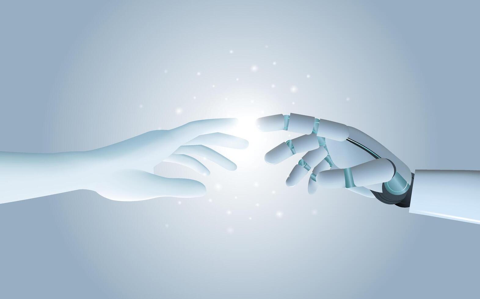 Technology meets humanity background, Robot hand and human touching, modern remake of The Creation of Adam vector