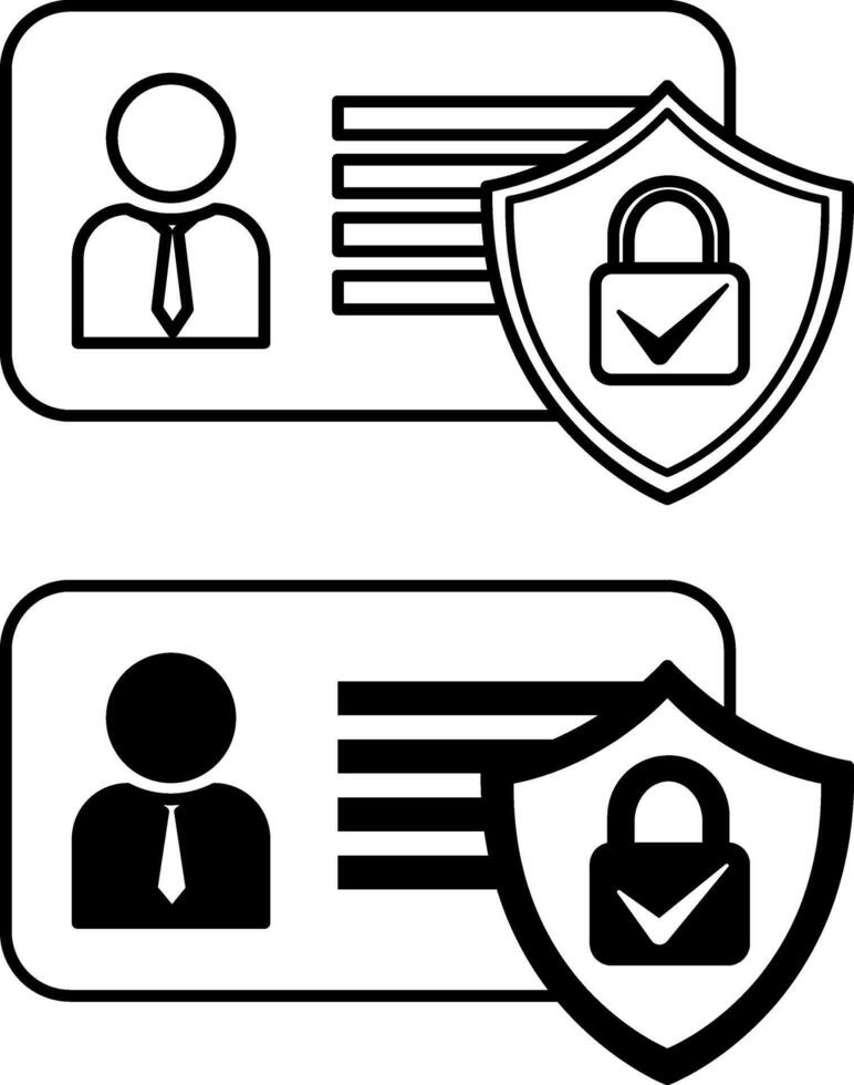 Data Privacy Icons. Black and White Illustrations. User, Shield, and Padlock. Access to Information Only by Authorized Users and Protect it from Unauthorized Disclosure. Information Technology Concept vector
