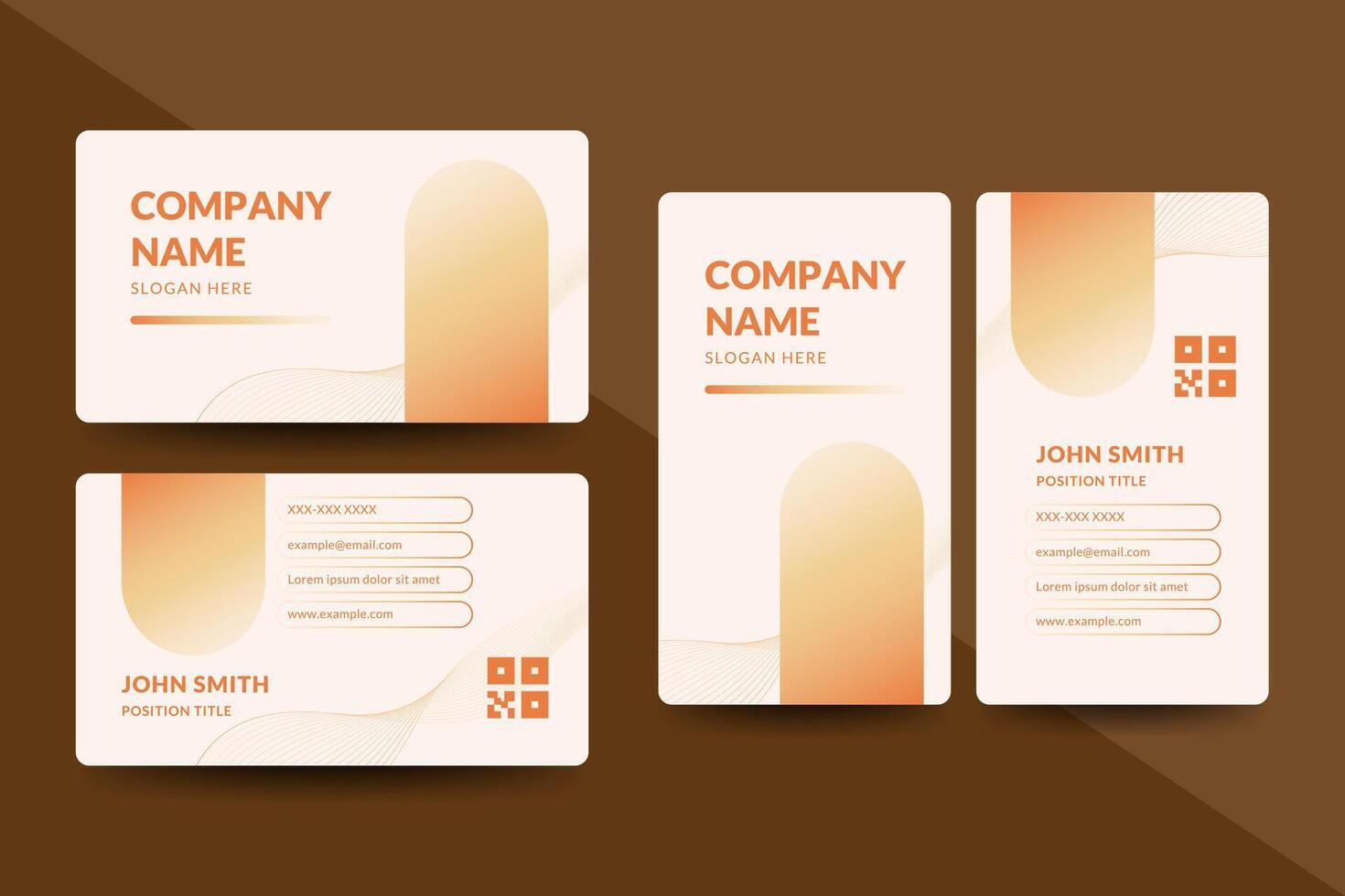 Stylish beige gradient business card template with smooth curves. Perfect for modern branding, professional identity, and creative presentation. vector