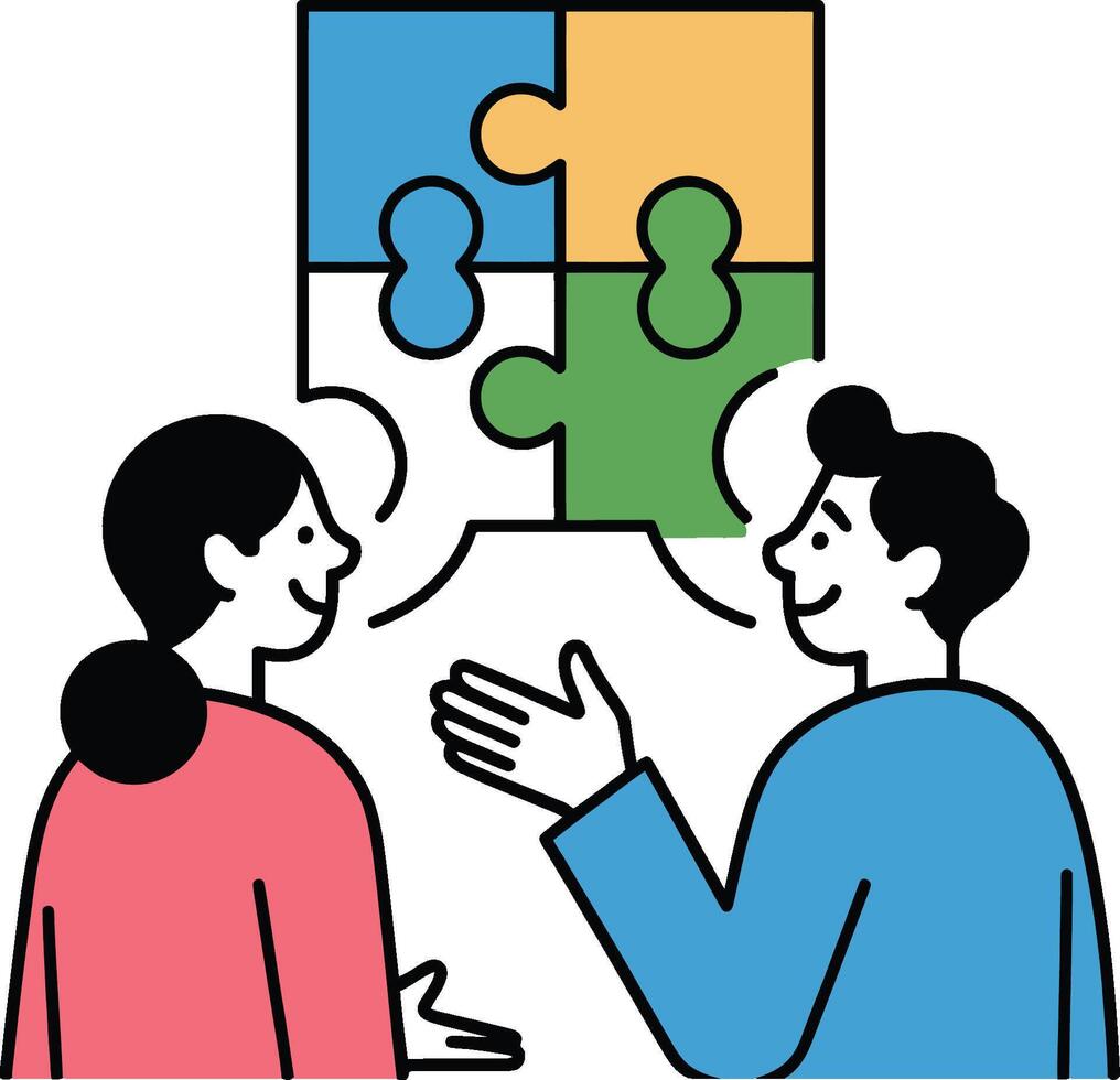 Teamwork Puzzle Solution Collaboration and Problem Solving Illustration vector