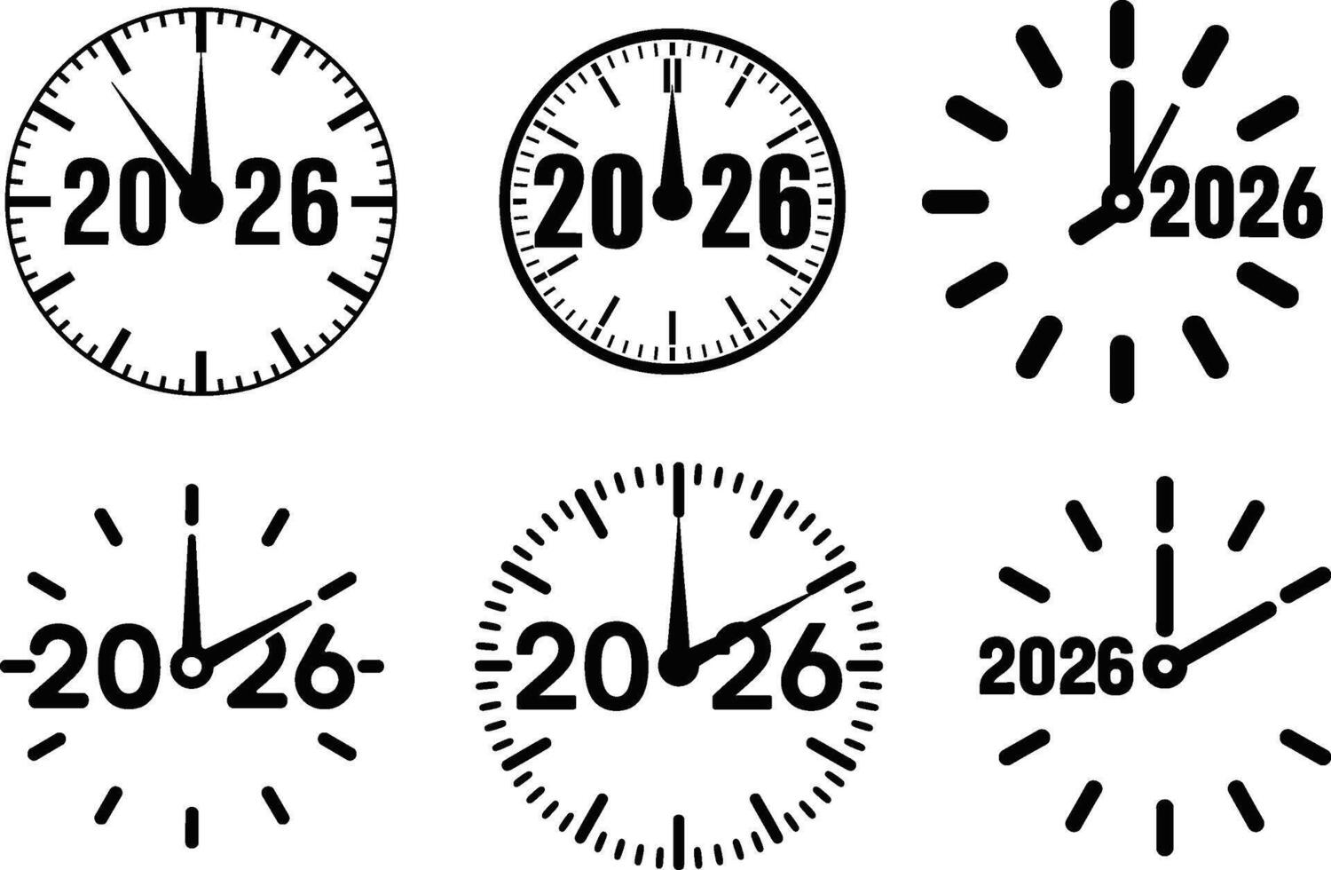 2026 Time Clocks New Year Countdown Design Elements vector