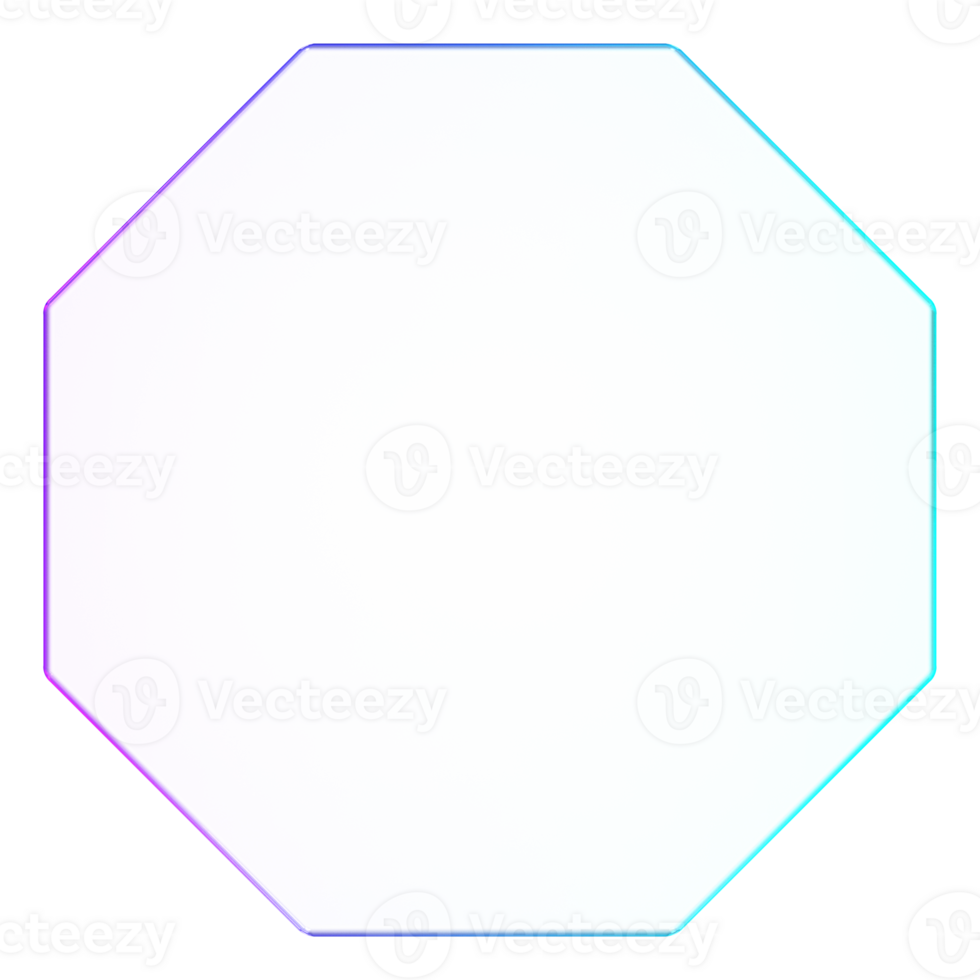 3D glassmorphism octagon border with gradient glossy finish. Minimal abstract polygon for modern graphics, design, and digital concepts png