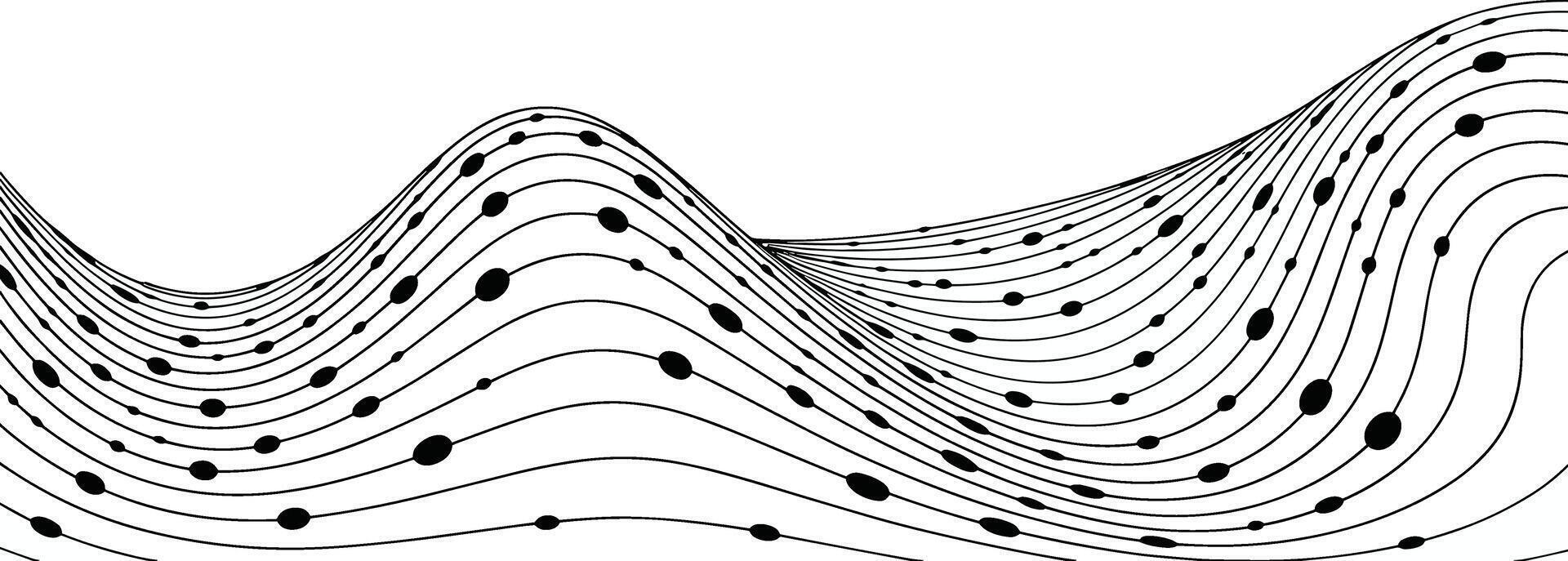 Abstract black and white wavy lines with dots creating a dynamic and flowing visual pattern vector