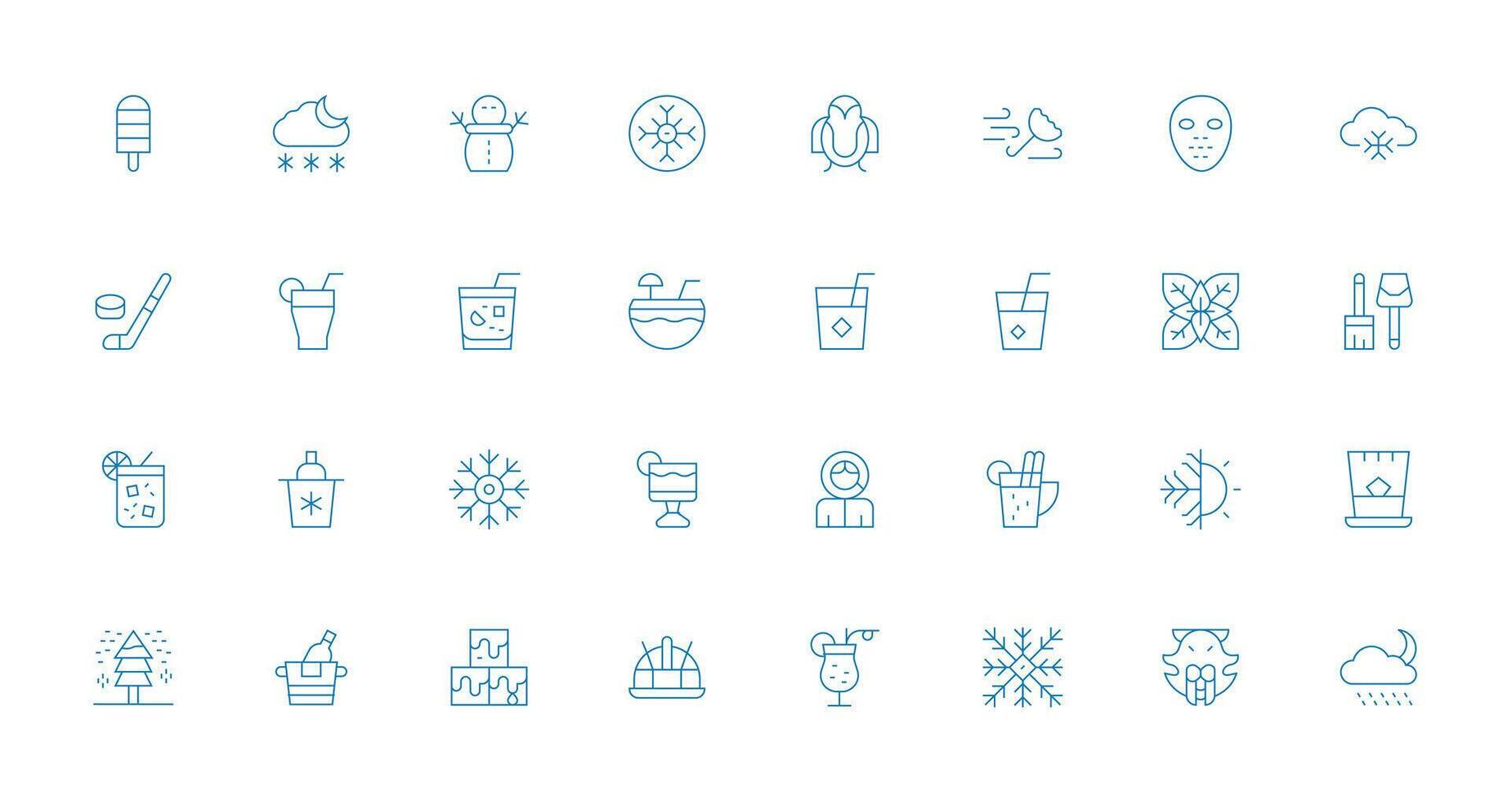 Ice featuring 32 Icons in Thin Line Design Well-Structured Icons for Creative Use vector