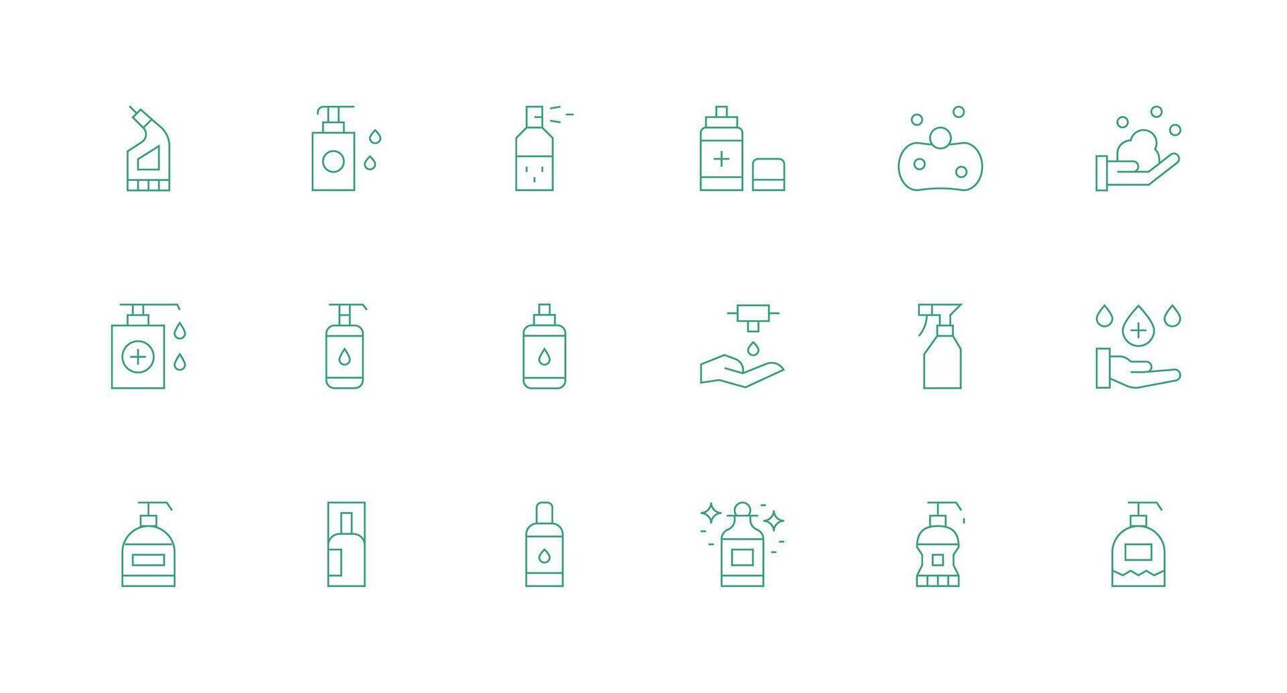 Sanitizer Visual Pack containing 18 Minimal Line Icons UI and UX Focused Icon Collection vector