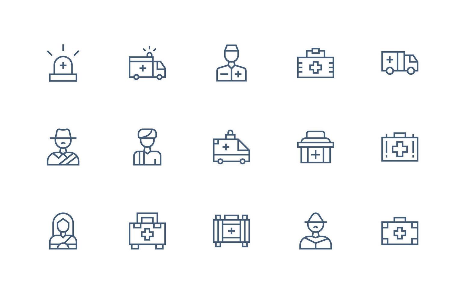 Paramedic Icon Collection with 15 Regular Line Designs Scalable Icons for Cross-Platform Interfaces vector