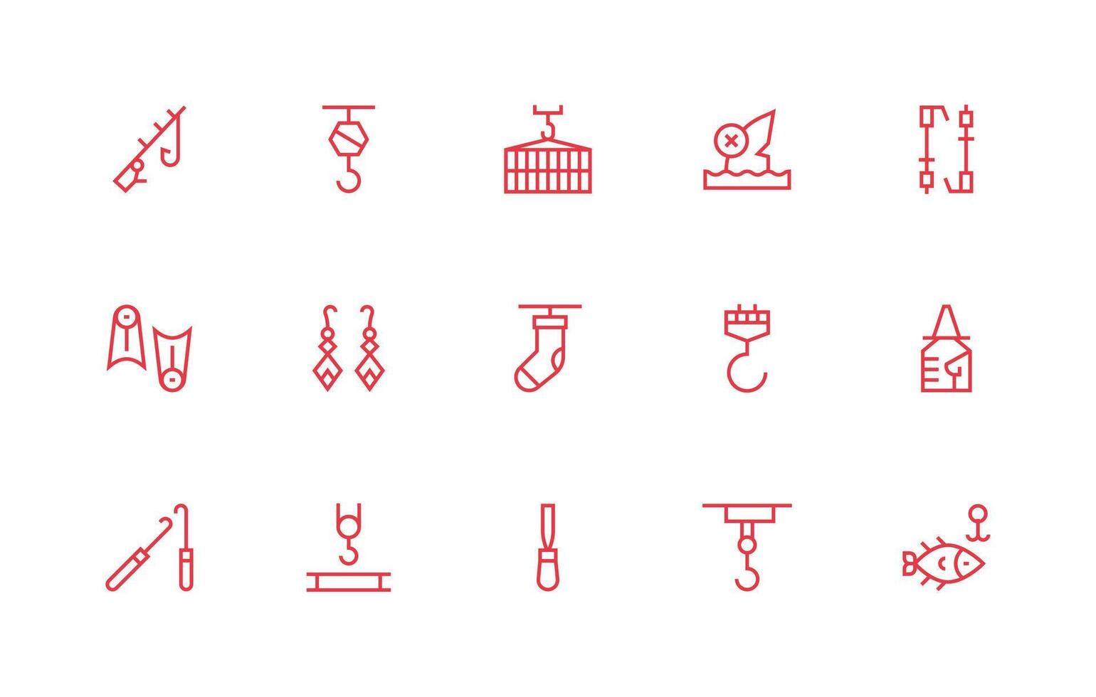 Hook Design Icons featuring 15 in Regular Line Style Pixel Perfect Icon Set vector