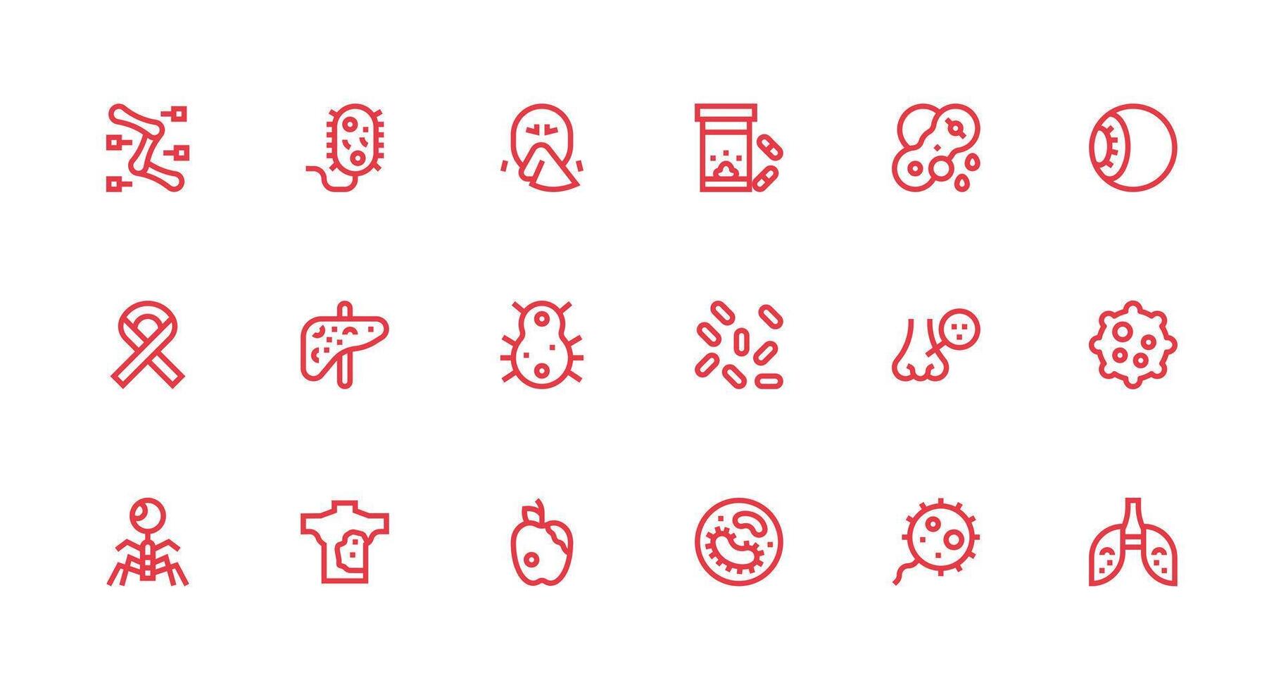 Disease Set with 18 Strong Stroke Line Icons UI and UX Focused Icon Collection vector