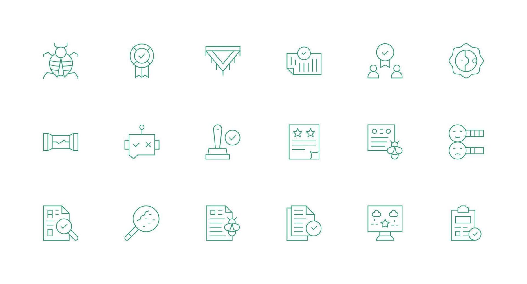 Quality Control Design Icons featuring 18 in Minimal Line Style Simple Icons for Interface and Wireframes vector