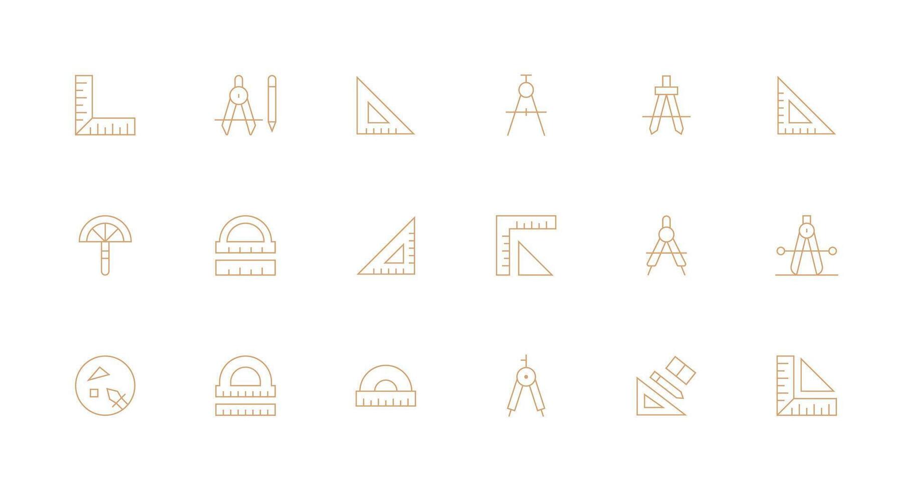 Protractor featuring 18 Icons in Minimal Line Design Fully Editable Icon Set for Web vector