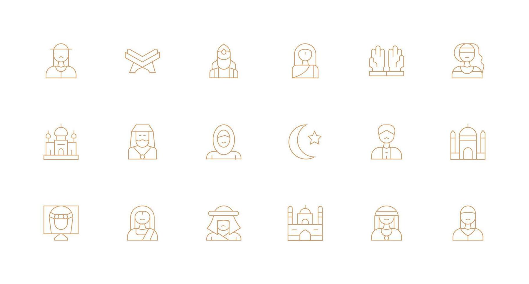 Minimal Line Style Muslim Icons with 18 Vectors Full Icon Library for UI Designers