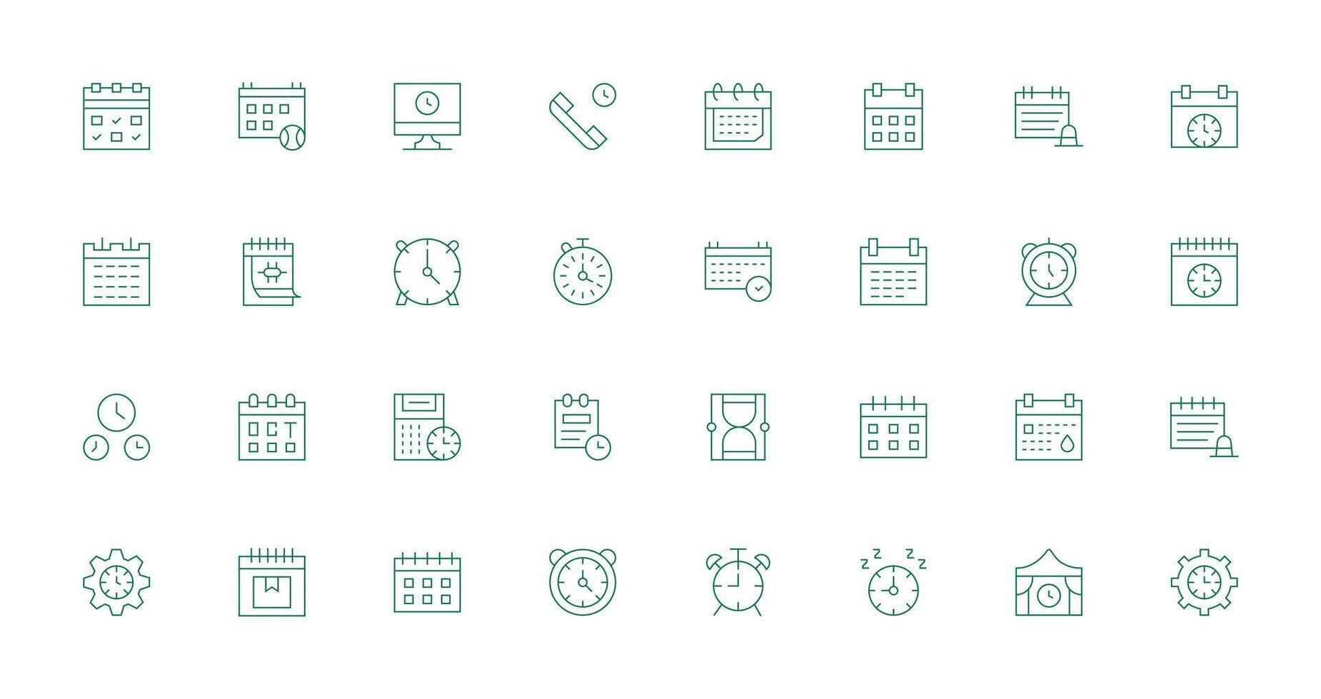 32 Thin Line Vectors for Time Management Theme Full Icon Library for UI Designers