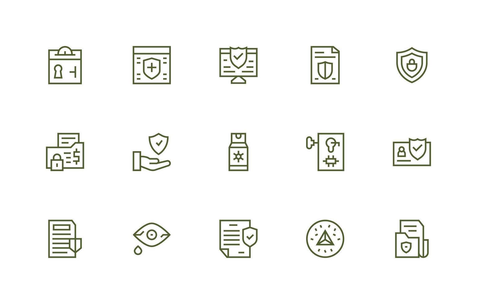 15 Protected Data Icons in Regular Line Aesthetic Complete Icon Set for Mobile Apps vector