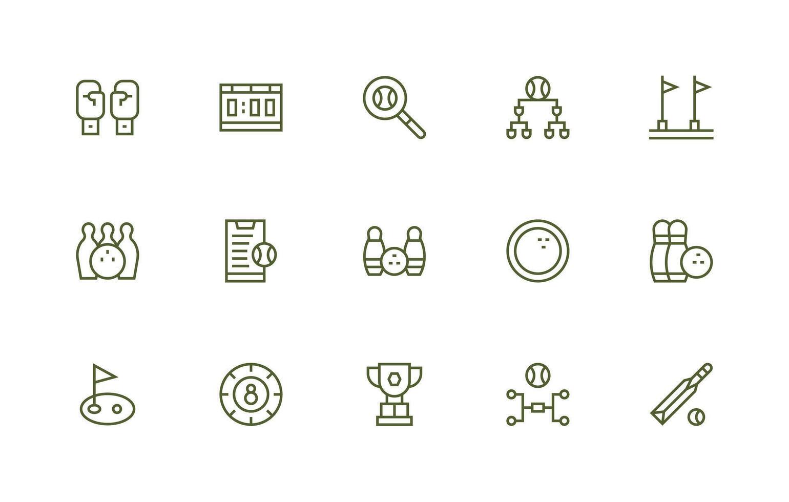 Tournament Design Icons featuring 15 in Regular Line Style Essential Icon Collection vector